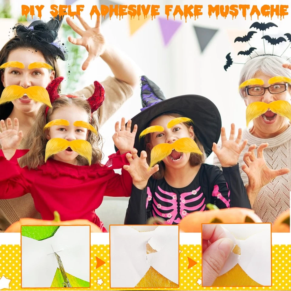 2 Juegos Bigote y Cejas Amarillas, Halloween Autoadhesivo Imitación... Foto 2 de 4
