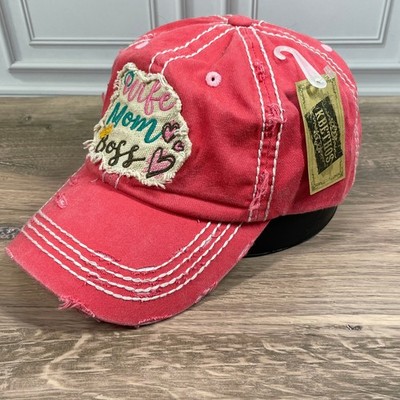 KB Ethos Vintage Distressed Pink Wife Mom Boss Baseball Cap Hat Adjustable