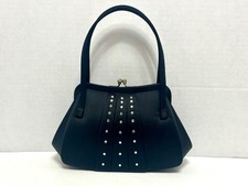 Vintage Black Evening Clutch Handbag W/ Rhinestones Kiss Lock Closure Trapezoid