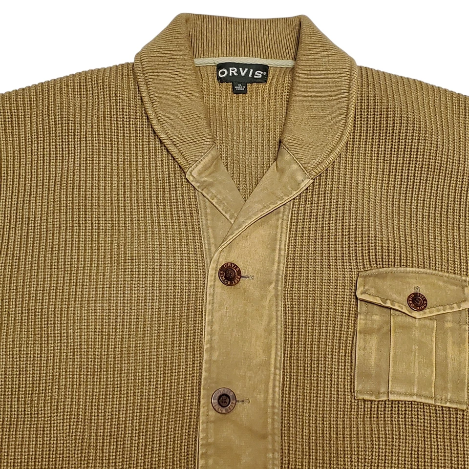 Orvis Hawker Twill Cardigan Grandpa Sweater Men XL Khaki Cotton Field Utility  - Image 3 of 4