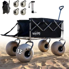  Beach Wagon with Big Wheels for Sand, 13'' Balloon Wheel, Collapsible Cart