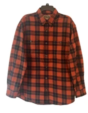 Duluth Trading Free Swinging Plaid Flannel Outdoors Shirt Men M Rust Orange Blk