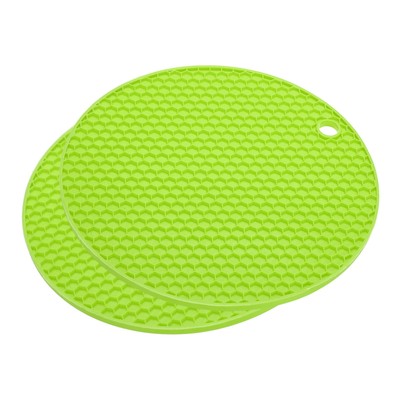 Silicone Trivet Mats 2pcs, Round Hot Pan Pads Beehive Drying Mat - Green