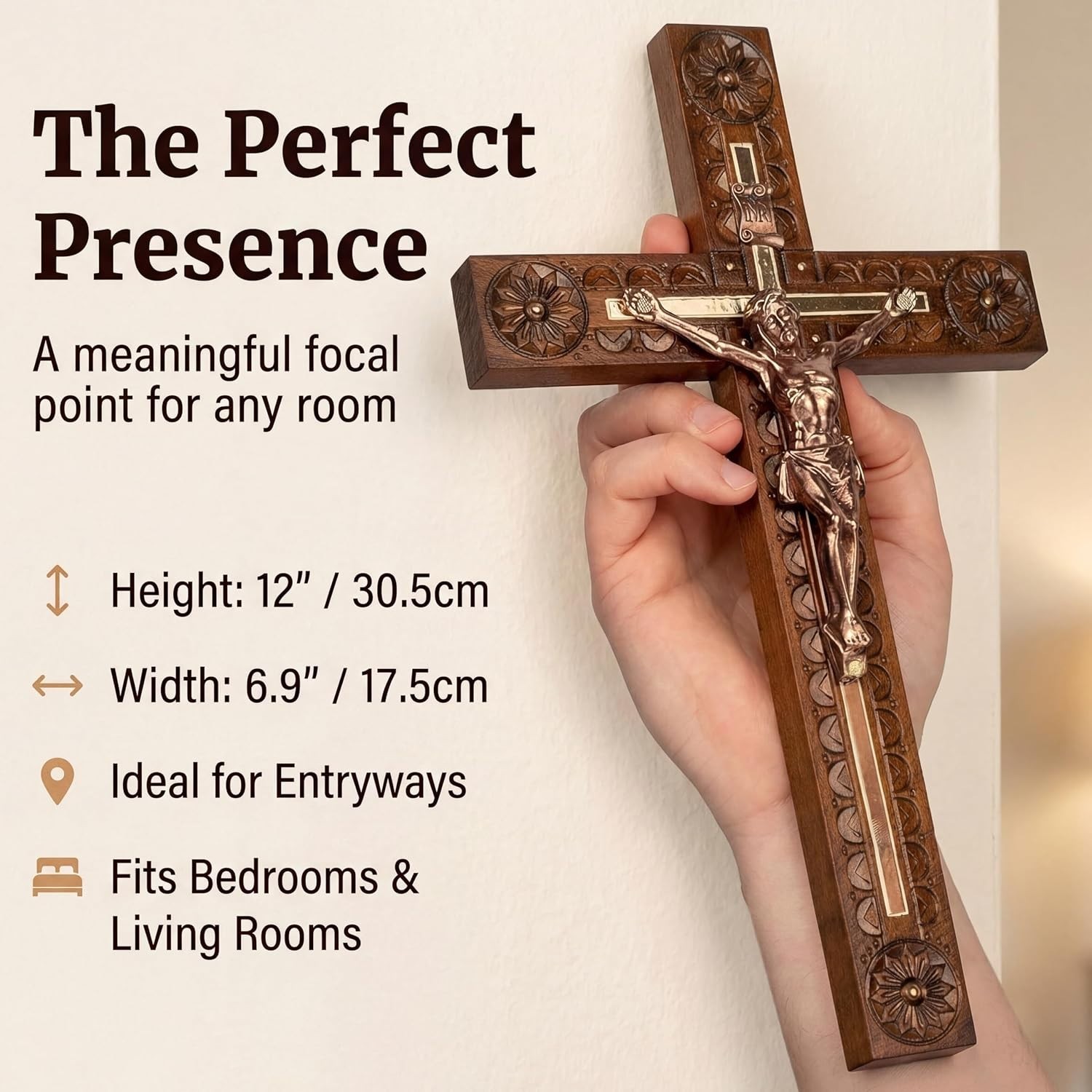 Hand carved wooden wall cross, Catholic crucifix 5