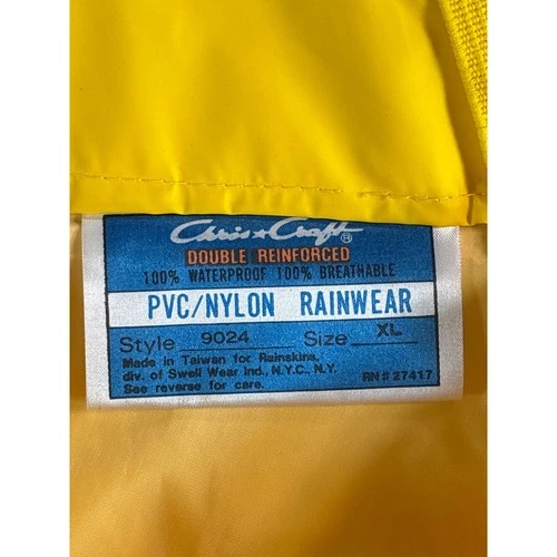 VTG Chris-Craft Yellow Rain Suit Jacket Bib Overalls PVC Maritime Gorpcore XL image 4