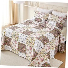 100 Cotton Patchwork Quilt Queen Size Set Lightweight Queen 92"x96" Beige