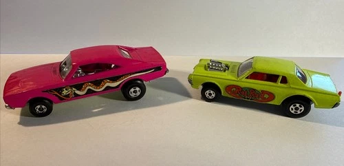 Vintage Matchbox Superfast Lesney #70 Pink Retro Drag Car & #62 Rat Rod Green