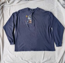 VTG Looney Tunes Henley Shirt XL 90s Embroidered Long Sleeve Warner Bros Studio