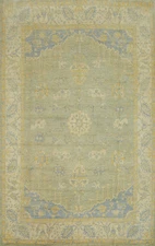 Muted Green Oushak Turkish Rug 9x12 Ft Vegetable Dye Wool Transitional Carpet