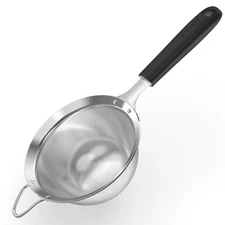 Medium Fine Mesh Strainer 4.73 in 18/8 Stainless Steel Food Sieve Black