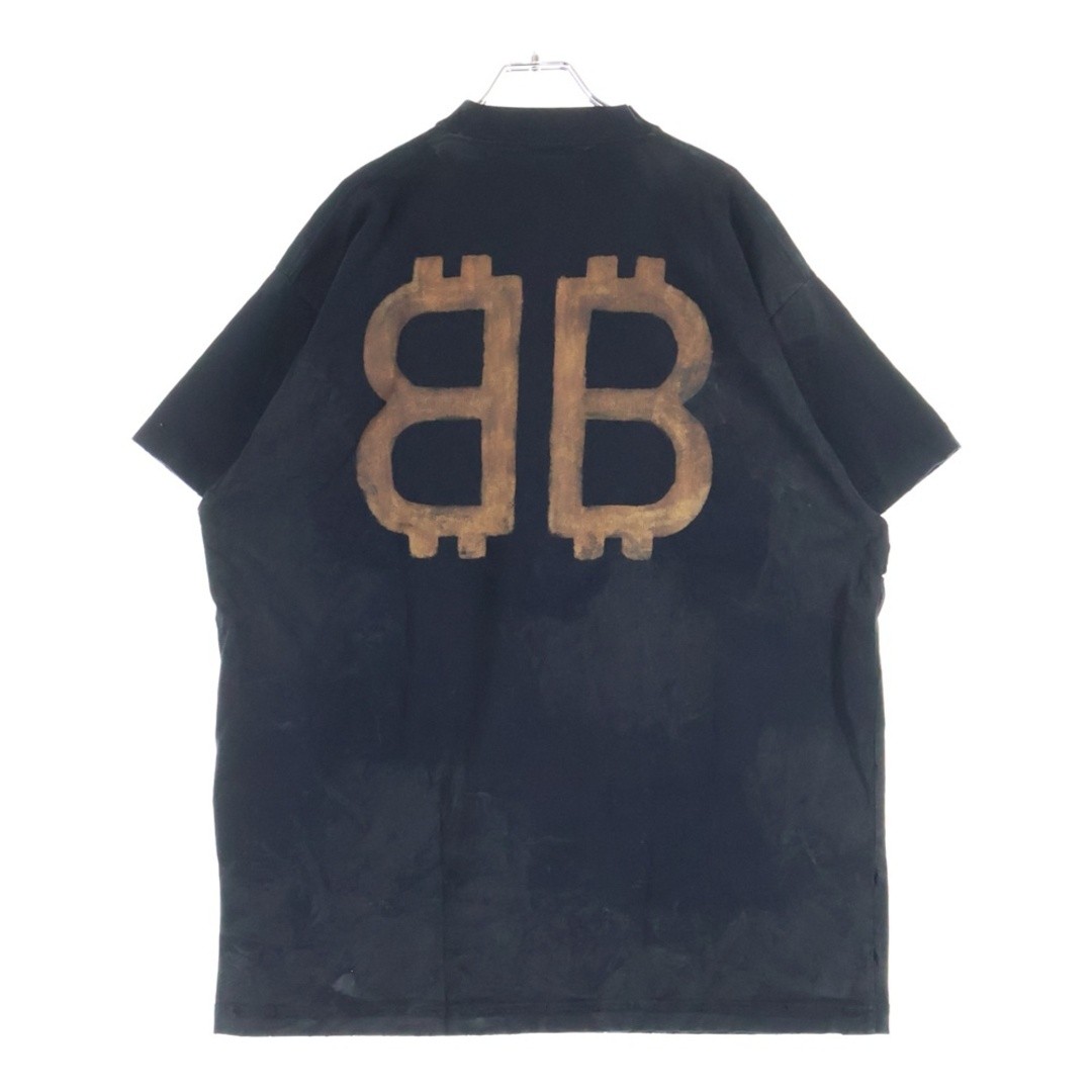 BALENCIAGA BB Logo Destroyed Short Sleeve T-Shirt Top Black 739028 TOVN8 Used da thumbnail 2