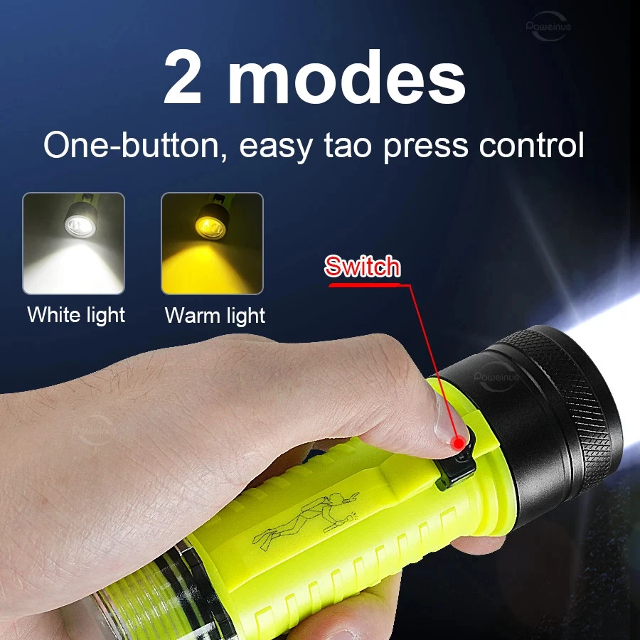 5000LM Scuba Diving Flashlight Rechargeable Diving Torch Underwater 100M Torch - Image 3 of 4