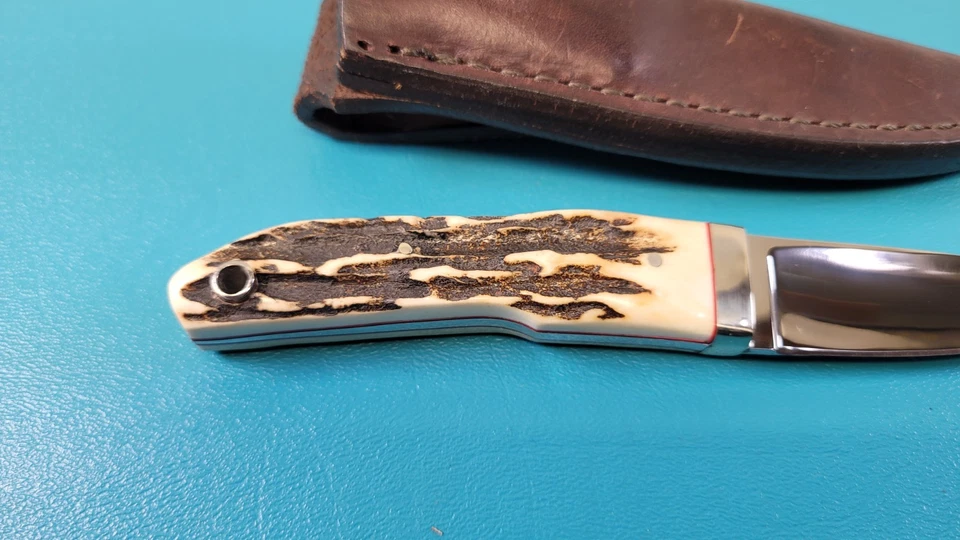 T.W. Cuchillo Downing personalizado punto de caída cazador + funda de cuero Cuyahoga OH TR629 Foto 3 de 4