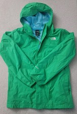 The North Face Hyvent Nylon Green Hooded Rain Jacket Girls XL 18 Blue Lining