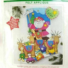 Sunset Christmas Felt Applique Embroidery Santa and Reindeer Stocking Kit New