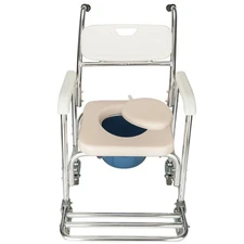 Rolling Shower Bedside Commode Chair Padded Seat With Casters Padded Backrest