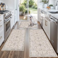 3-Piece Kitchen Rug Set of 3 with Runner – Non-Slip Washable Boho Kitchen Mats