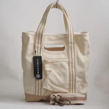 Wantable Cream Mini Canvas Tote Bag with Tags and Crossbody Strap