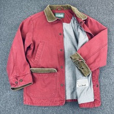 LL BEAN Jacket Coat Kids M 10-12 Barn Chore Red Canvas Corduroy Flannel Lined