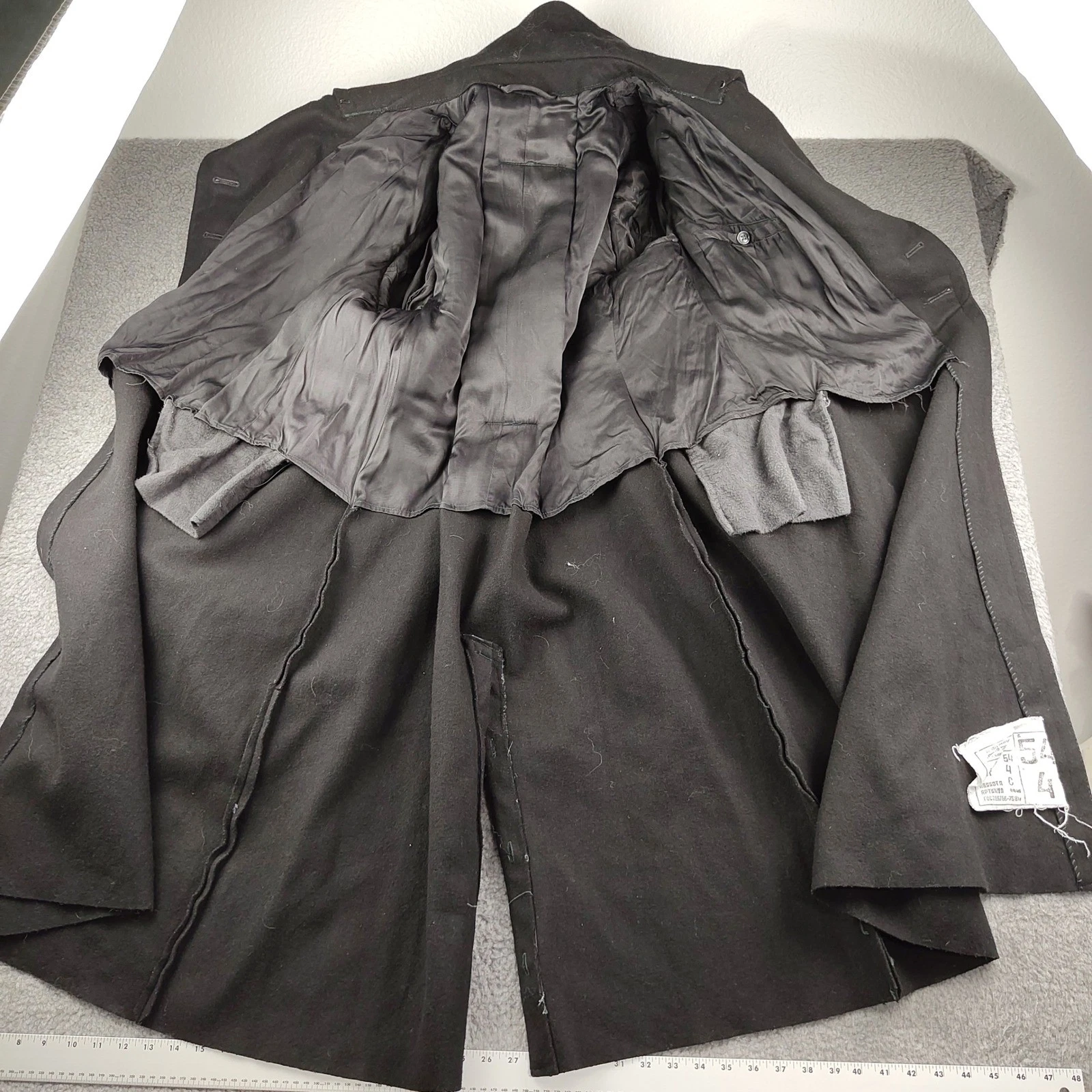 VTG Soviet Wool Officers Winter Overcoat Mens Small 54 Russian Trench Black EUC image 4