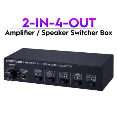 W/ Volume Control Banana Jack+ Amp New 2 in 4 Out Speaker Selector Switch Box