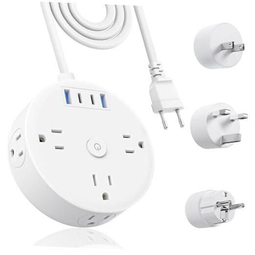 European Travel Plug Adapter, US to UK Europe Power Strip 5FT 2 Prong - for EU