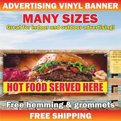 HOT FOOD SERVED HERE Advertising Banner Vinyl Mesh Sign restaurant bar cafe
