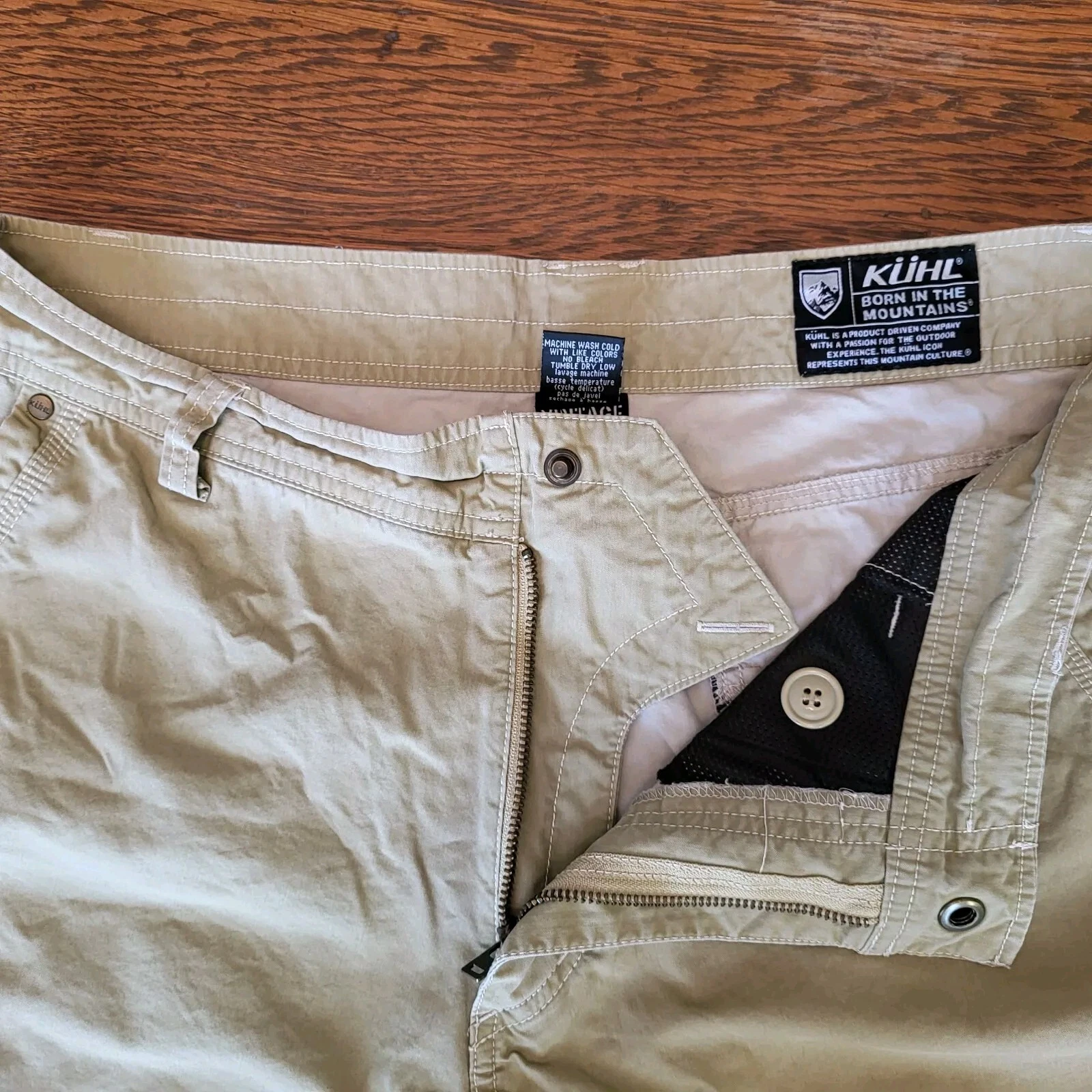 Kuhl Vintage Patina Dye Brown Hiking Shorts Size 34 Born In The Mountains 10"