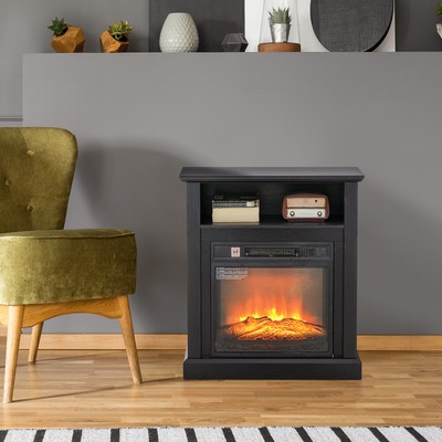 HOMCOM 27'' Electric Fireplace Heater with Mantel, Remote Control, Black