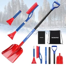 WORKPRO 3PC Snow Removal Kit 47" Detachable Snow Shovel 27" 2-in-1 Scraper Brush