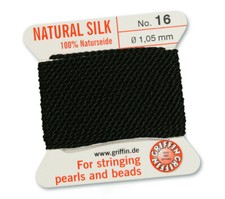 Griffin Silk Cord Size 16, 1mm Diameter Black 43780 2 Meters with Needle