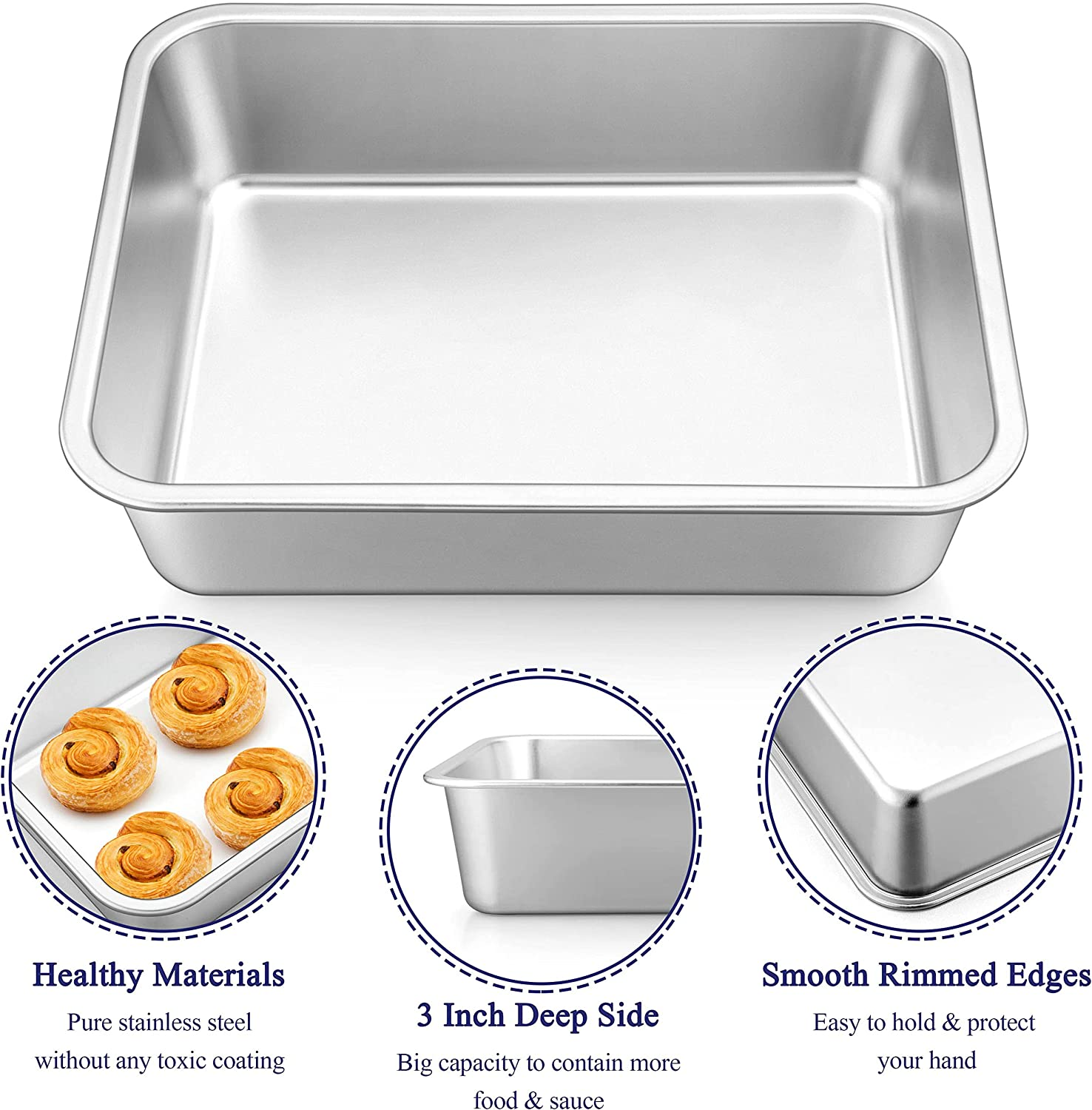 Lasagna Baking Pan, 9 X 13 Inches Stainless Steel Deep Baking Dish
