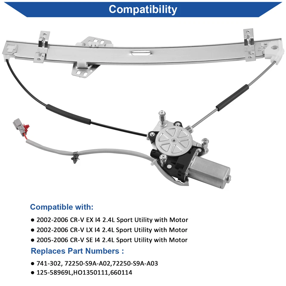 Power Window Regulator Front Left w/Motor for 2002-2006 Honda CR-V Driver Side Foto 3 de 4