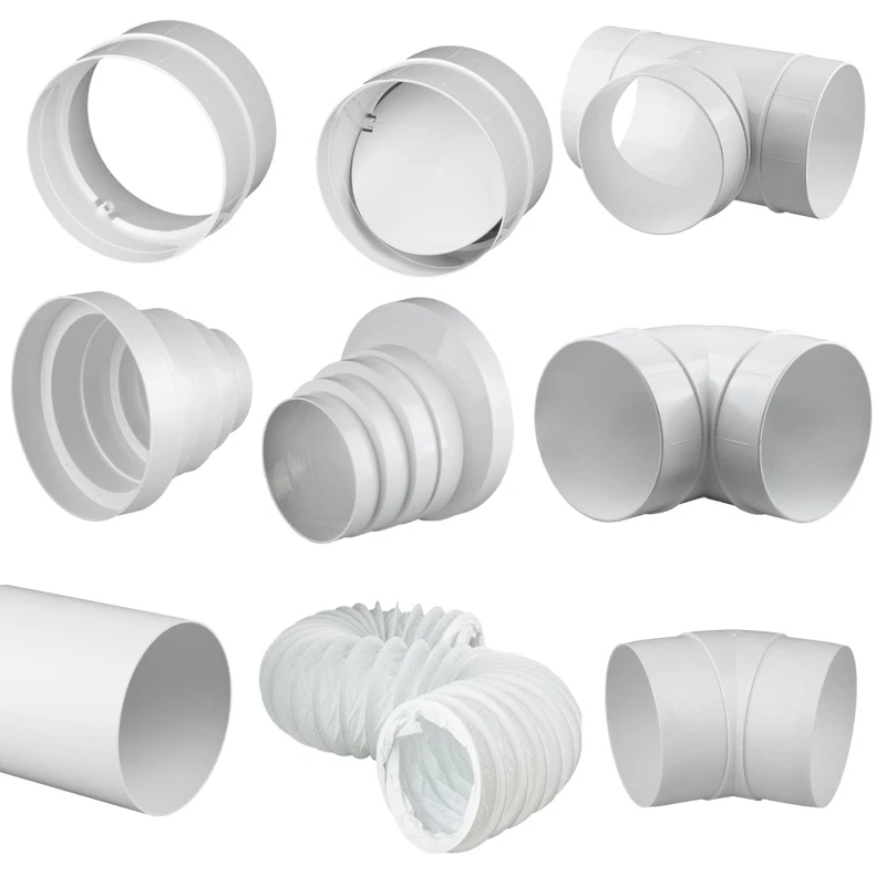 AWENTA Rundrohrsystem PVC Lüftungsrohr Bindeglieder Kniestück T-Stück Reduktion Rohr