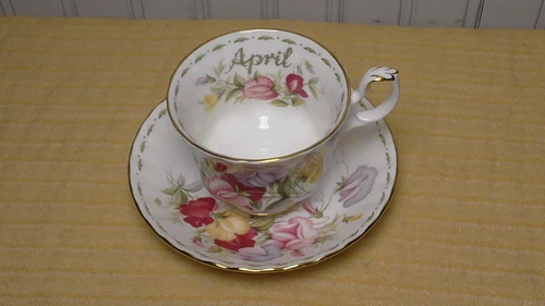 Royal Albert Cup & Saucer Flower of the Month April Sweet Pea Tea Vintage 1970