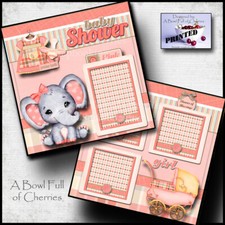 Baby Shower Girl  2 premade scrapbook pages paper  printed layout cherry 0175