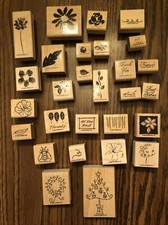 Stampin Up Lot Of 28 miscellaneous wooden rubber stamps Flowers, Christmas,etc