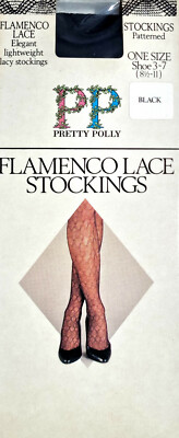 Vintage Pretty Polly Flamenco Spitzenstrümpfe im 60er / 70er Jahre Paket schwarz