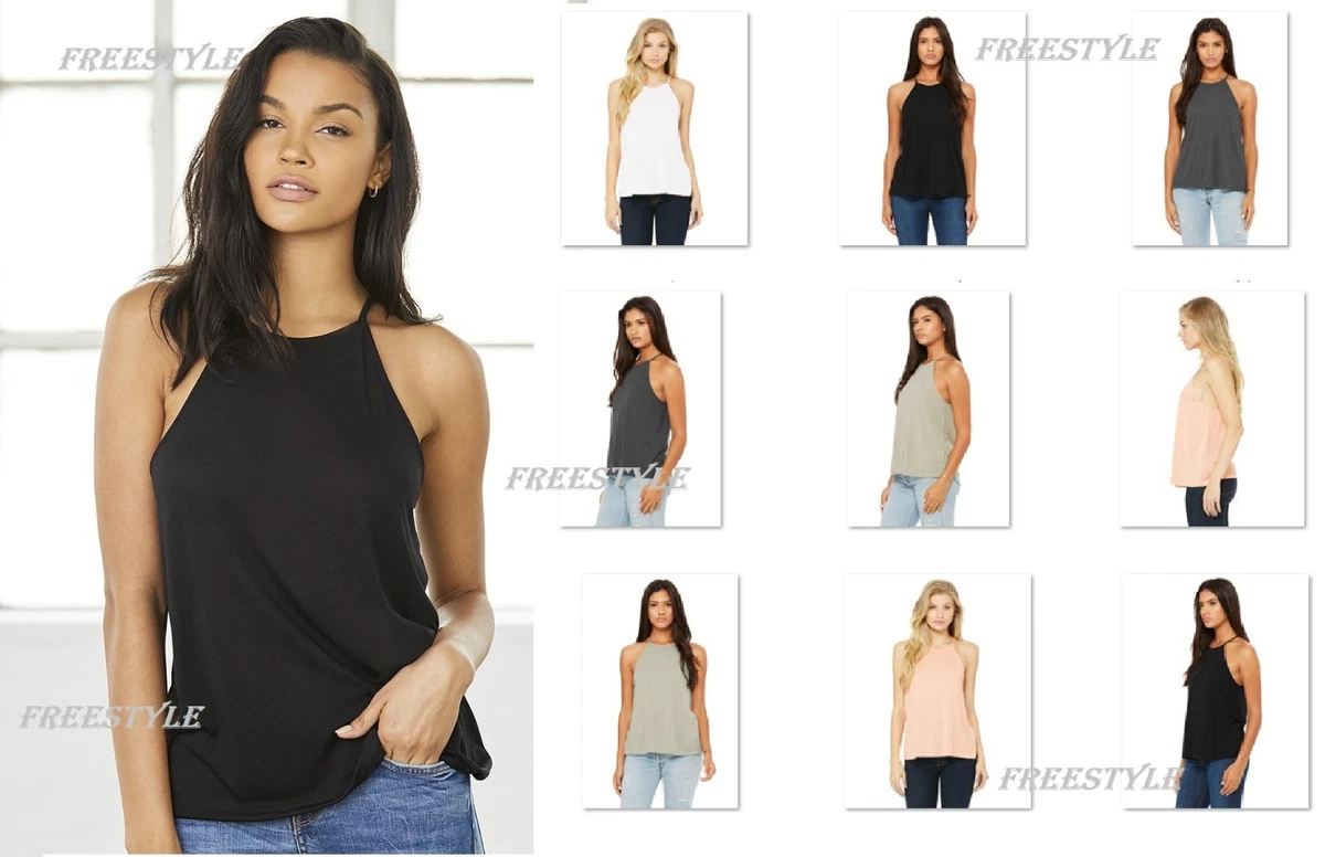 NEW! Bella+Canvas Women's Flowy High Neck Relaxed Fit Ladies Tank Top- 8809  SALE