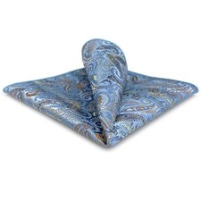 SHLAX WING Blue Pocket Squares for Men Paisley Silk Large Hanky 12.6 inches