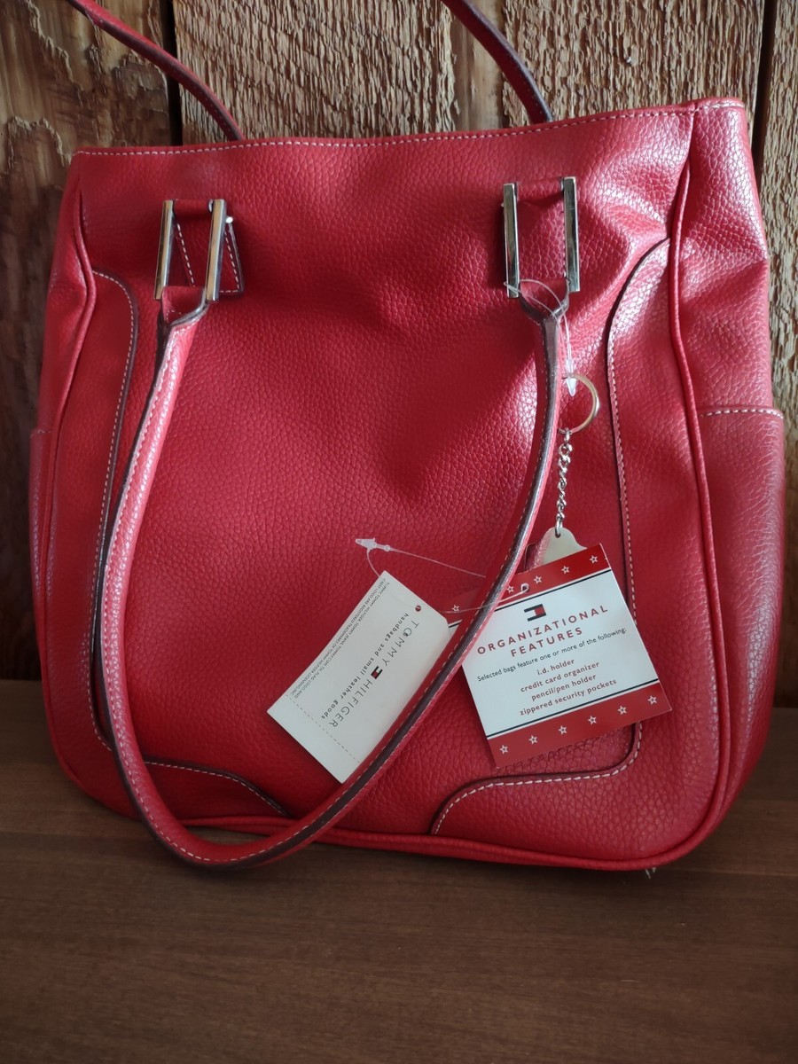 Tommy Hilfiger Large Tote Bag Red Handbag Monogram Pouch change purse  makeup bag