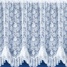 Kew Flounce Floral White Lace Net Curtains Scalloped Bottom - SOLD BY THE METRE