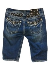 Miss Me Girl Denim Bermuda Shorts Size 16 Stretch Embellished Blue Jean JK6076M