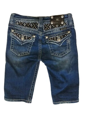Miss Me Girl Denim Bermuda Shorts Size 16 Stretch Embellished Blue Jean  JK6076M