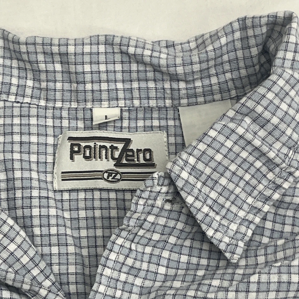 Point Zero Men's Shirt Large Plaid White Blue Button Up Light - Image 2 of 4