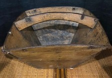 Vintage Asian Wood and Metal strap Rice Bucket Basket W/ Handle