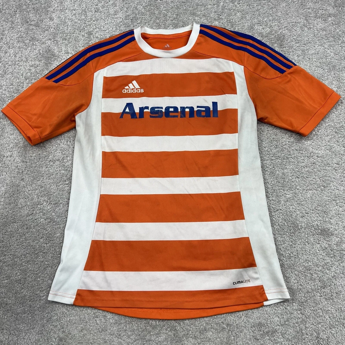 Adidas Arsenal Jersey Mens Size Small Orange White Stripes 80 Soccer ClimaLite
