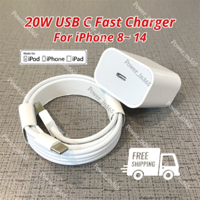 Fast Charger 20W USB-C Power Adapter PD Cable For iPhone 14 13 12 11 Pro X XR 8