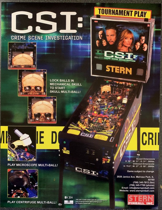CSI Crime Scene Investigation - Stern Pinball Flyer - Pat Lawlor 2008 - Box Ship