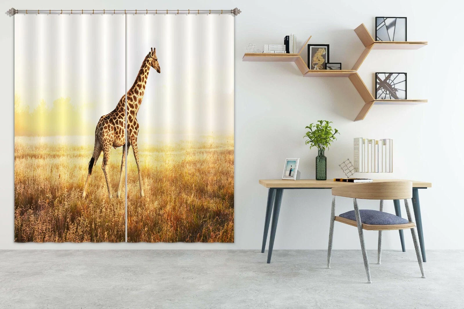 3D Giraffe Grassland ZHUA184 Animal Blockout Photo Curtain Fabric Window Zoe